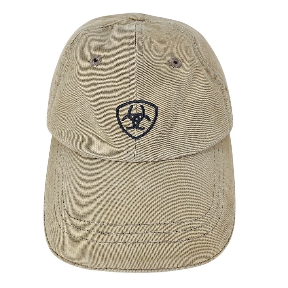ARIAT Y2K BEIGE COTTON DAD CAP HAT ADJUSTABLE STRAPBACK EMBOSSED LOGO - ONE SIZE
